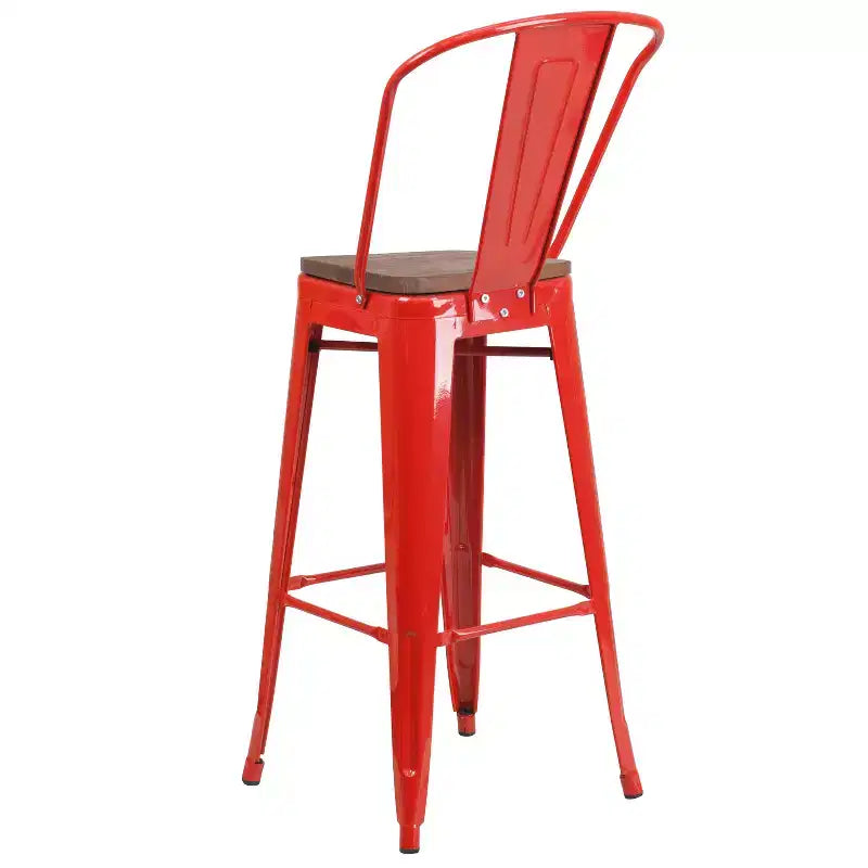 Emma and Oliver 30H Metal Dining Barstool with Back and Square Wood Seat