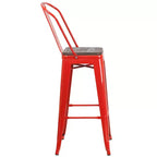Emma and Oliver 30H Metal Dining Barstool with Back and Square Wood Seat