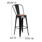 Emma and Oliver 30H Metal Dining Barstool with Back and Square Wood Seat