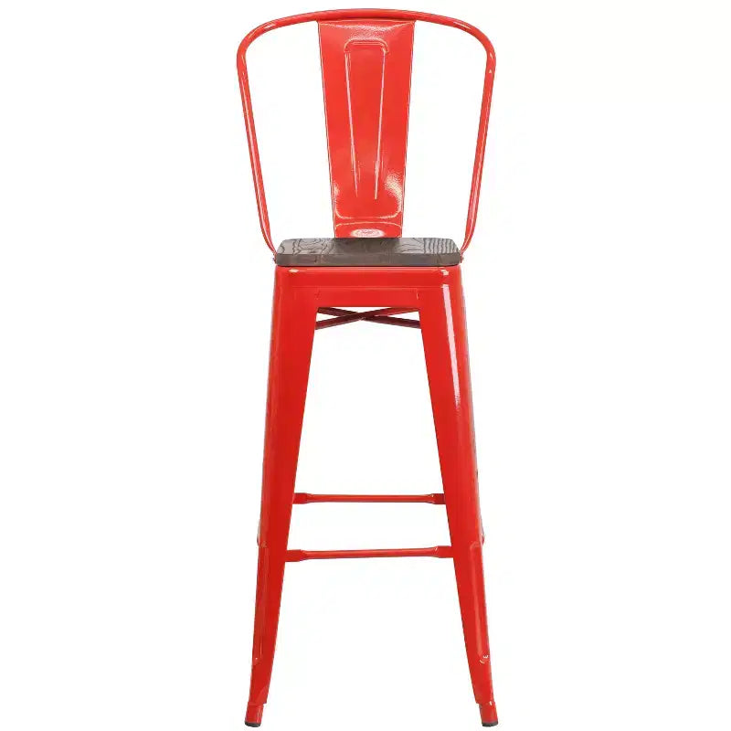 Emma and Oliver 30H Metal Dining Barstool with Back and Square Wood Seat