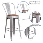 Emma and Oliver 30H Metal Dining Barstool with Back and Square Wood Seat