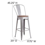 Emma and Oliver 30H Metal Dining Barstool with Back and Square Wood Seat