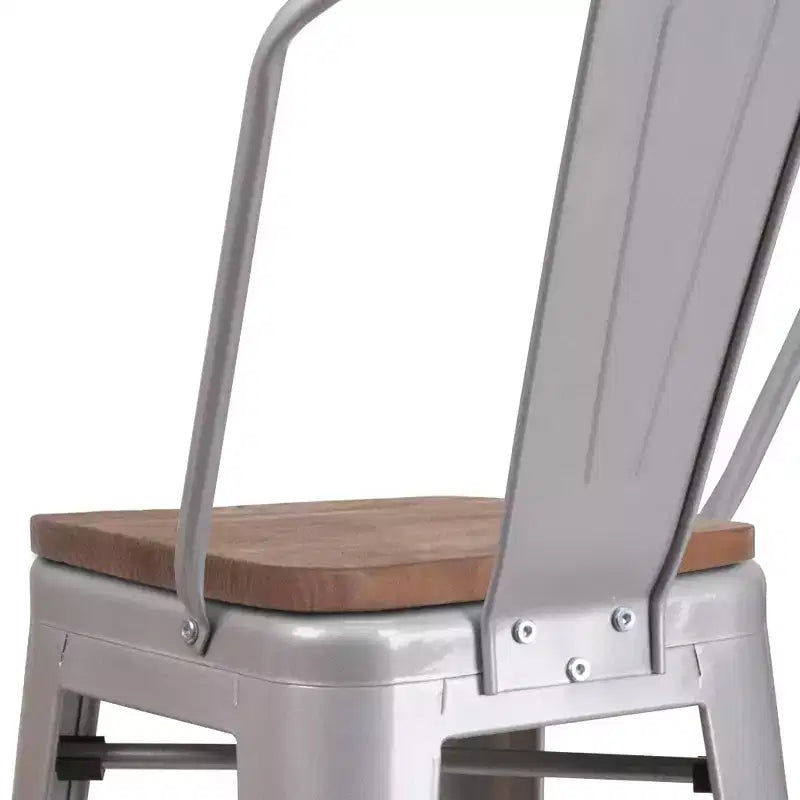 Emma and Oliver 30H Metal Dining Barstool with Back and Square Wood Seat