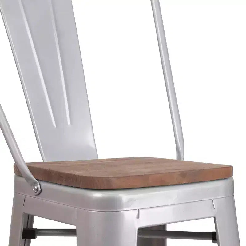 Emma and Oliver 30H Metal Dining Barstool with Back and Square Wood Seat