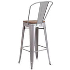 Emma and Oliver 30H Metal Dining Barstool with Back and Square Wood Seat