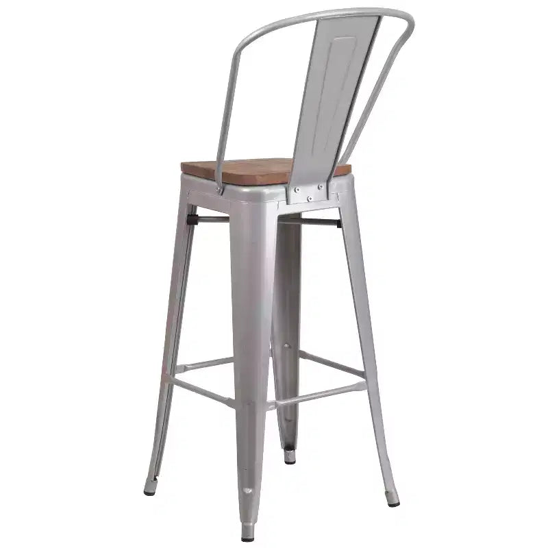 Emma and Oliver 30H Metal Dining Barstool with Back and Square Wood Seat