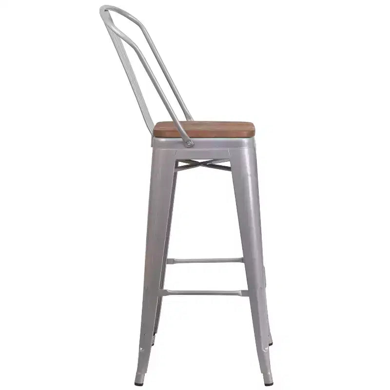 Emma and Oliver 30H Metal Dining Barstool with Back and Square Wood Seat