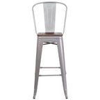 Emma and Oliver 30H Metal Dining Barstool with Back and Square Wood Seat