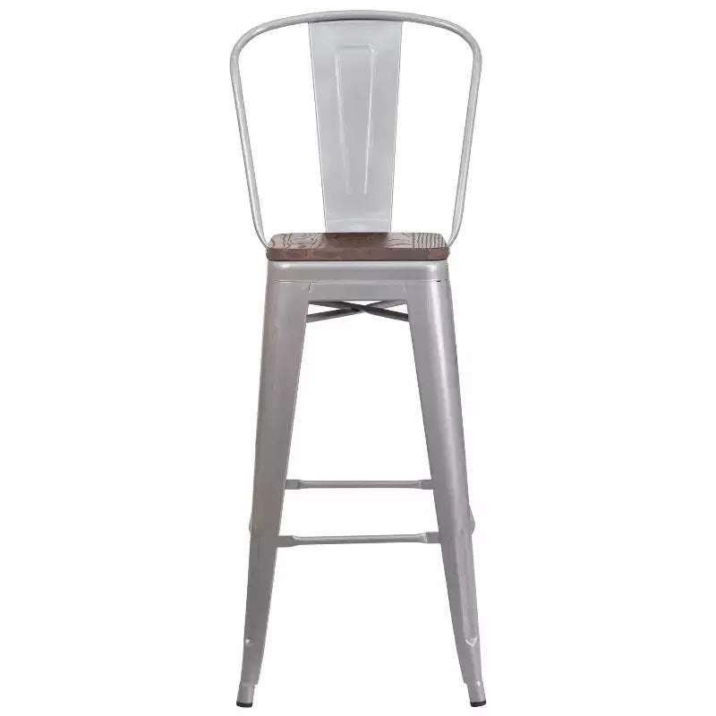 Emma and Oliver 30H Metal Dining Barstool with Back and Square Wood Seat