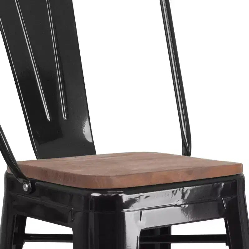 Emma and Oliver 30H Metal Dining Barstool with Back and Square Wood Seat