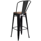 Emma and Oliver 30H Metal Dining Barstool with Back and Square Wood Seat