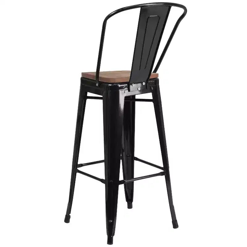 Emma and Oliver 30H Metal Dining Barstool with Back and Square Wood Seat