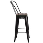 Emma and Oliver 30H Metal Dining Barstool with Back and Square Wood Seat