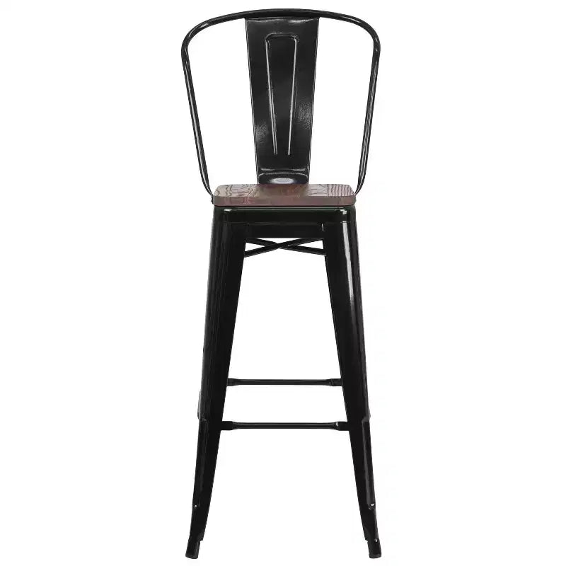 Emma and Oliver 30H Metal Dining Barstool with Back and Square Wood Seat