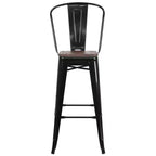 Emma and Oliver 30H Metal Dining Barstool with Back and Square Wood Seat