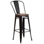 Emma and Oliver 30H Metal Dining Barstool with Back and Square Wood Seat