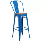 Emma and Oliver 30H Metal Dining Barstool with Back and Square Wood Seat