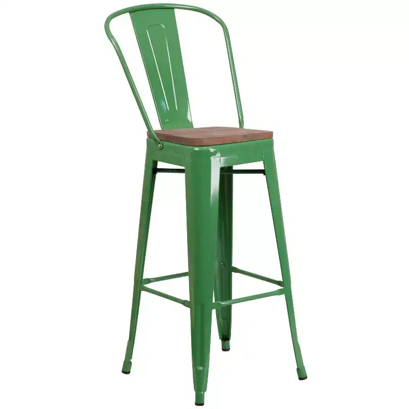 Emma and Oliver 30H Metal Dining Barstool with Back and Square Wood Seat