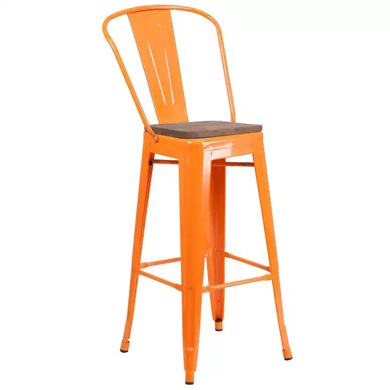 Emma and Oliver 30H Metal Dining Barstool with Back and Square Wood Seat