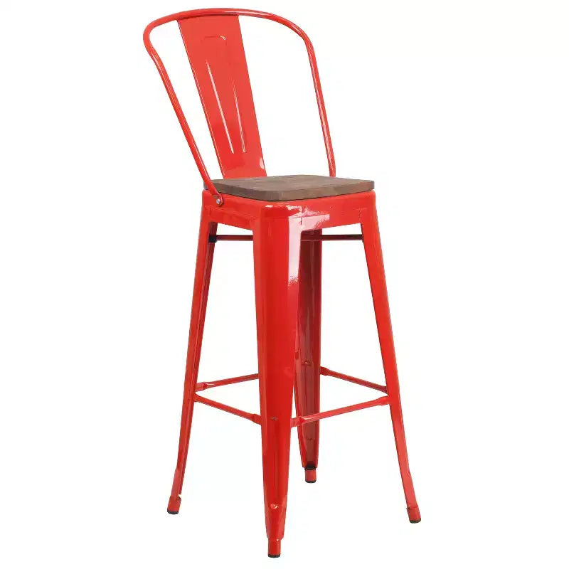 Emma and Oliver 30H Metal Dining Barstool with Back and Square Wood Seat