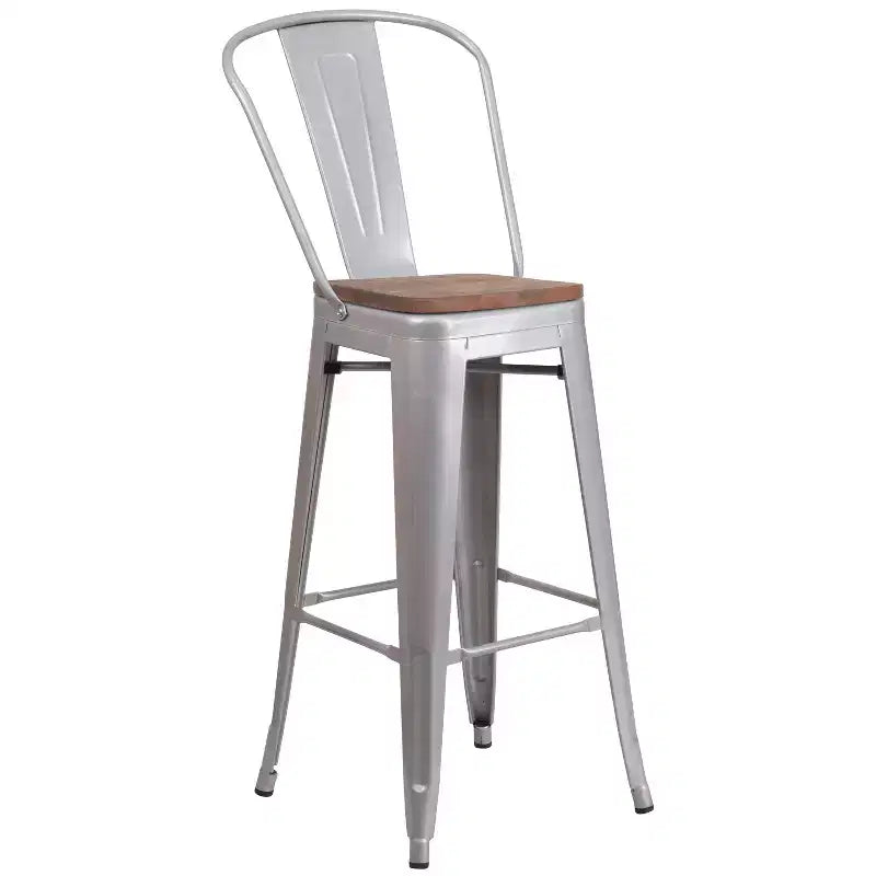 Emma and Oliver 30H Metal Dining Barstool with Back and Square Wood Seat