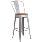 Emma and Oliver 30H Metal Dining Barstool with Back and Square Wood Seat