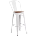 Emma and Oliver 30H Metal Dining Barstool with Back and Square Wood Seat