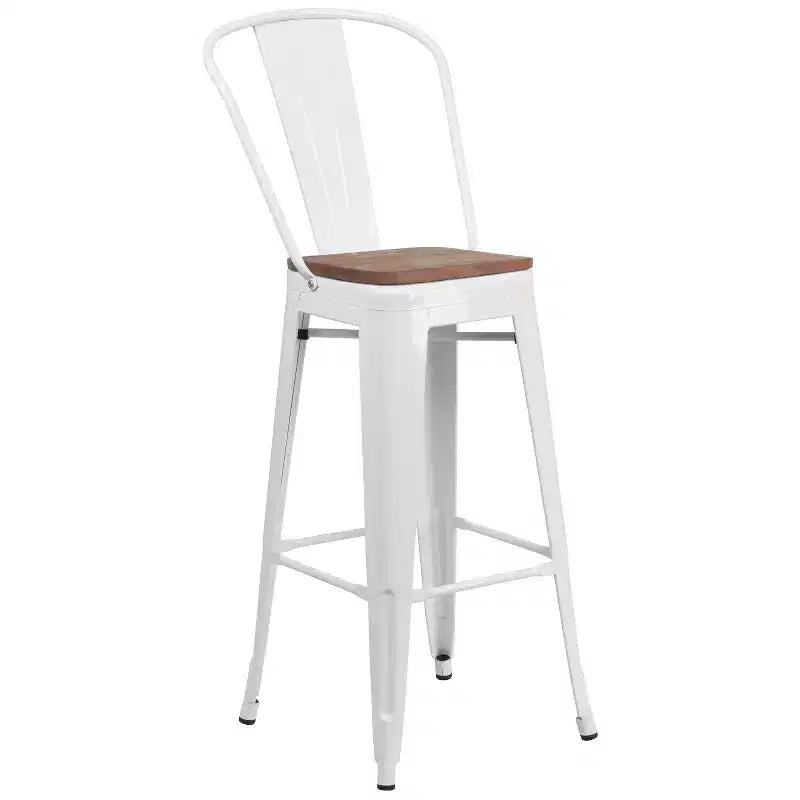 Emma and Oliver 30H Metal Dining Barstool with Back and Square Wood Seat