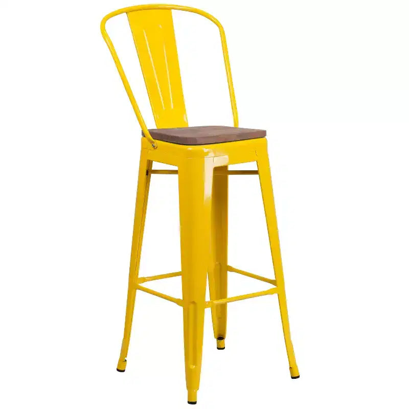 Emma and Oliver 30H Metal Dining Barstool with Back and Square Wood Seat