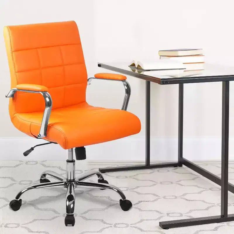 Emma and Oliver Mid-Back Vinyl Executive Swivel Office Chair with Chrome Base and Arms