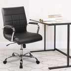 Emma and Oliver Mid-Back Vinyl Executive Swivel Office Chair with Chrome Base and Arms