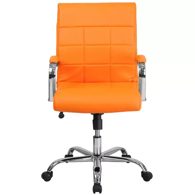 Emma and Oliver Mid-Back Vinyl Executive Swivel Office Chair with Chrome Base and Arms