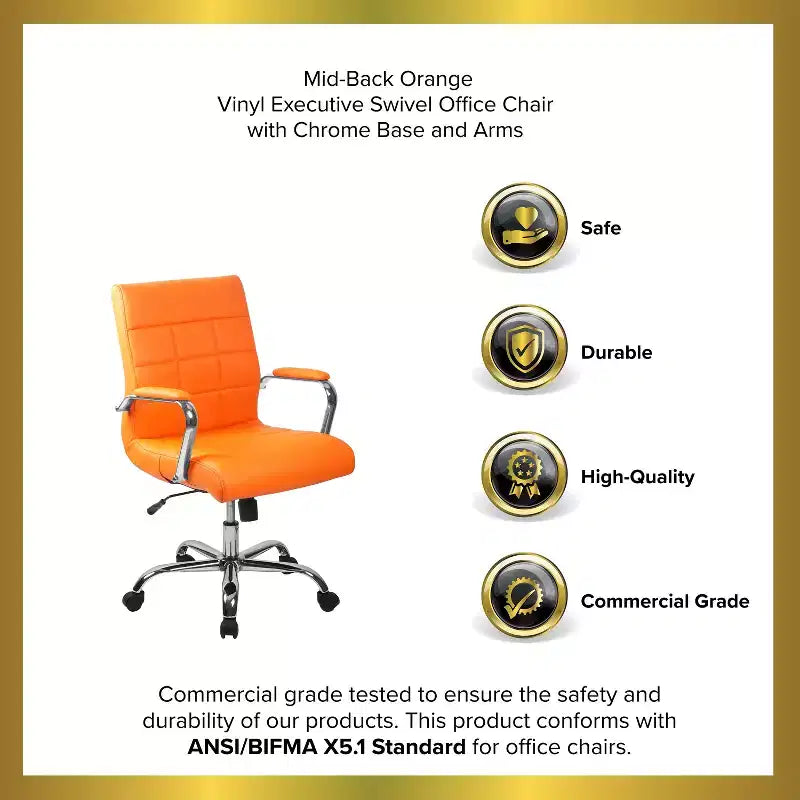Emma and Oliver Mid-Back Vinyl Executive Swivel Office Chair with Chrome Base and Arms