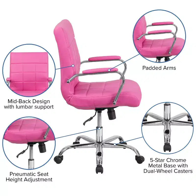 Emma and Oliver Mid-Back Vinyl Executive Swivel Office Chair with Chrome Base and Arms