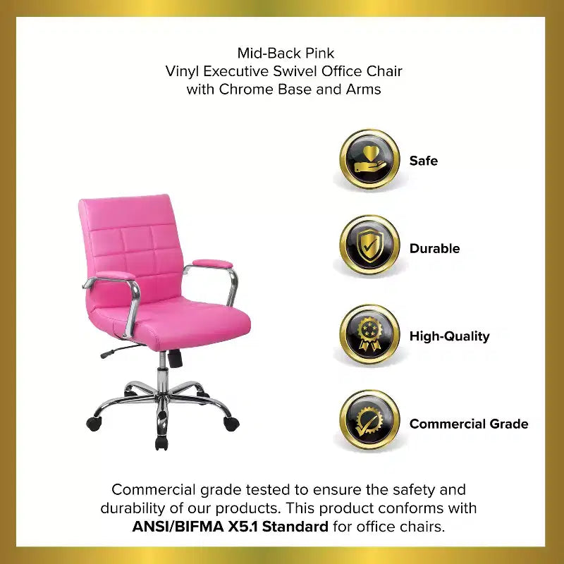 Emma and Oliver Mid-Back Vinyl Executive Swivel Office Chair with Chrome Base and Arms