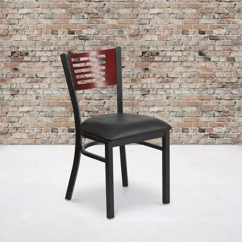 Emma and Oliver Black Decorative Slat Back Metal Restaurant Dining Chair