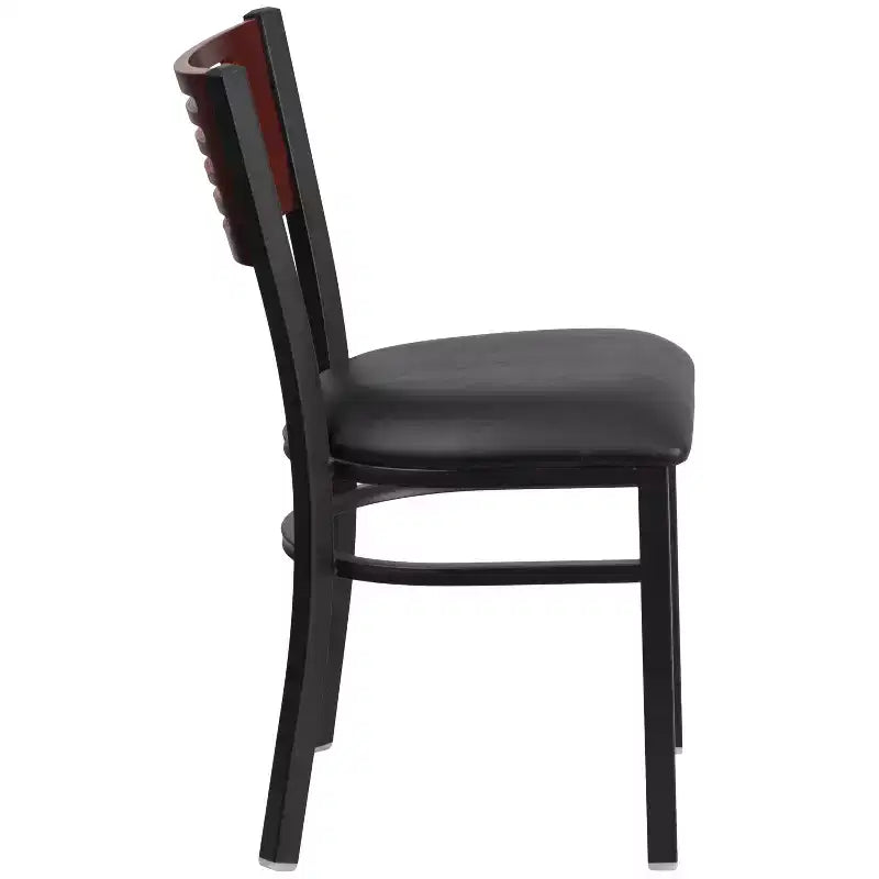 Emma and Oliver Black Decorative Slat Back Metal Restaurant Dining Chair