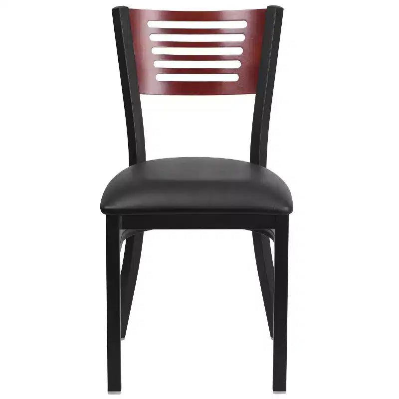 Emma and Oliver Black Decorative Slat Back Metal Restaurant Dining Chair