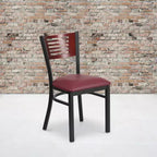 Emma and Oliver Black Decorative Slat Back Metal Restaurant Dining Chair