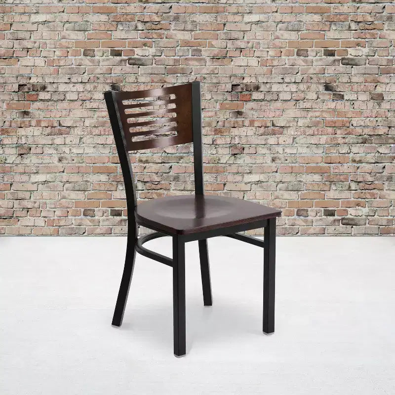 Emma and Oliver Black Decorative Slat Back Metal Restaurant Dining Chair
