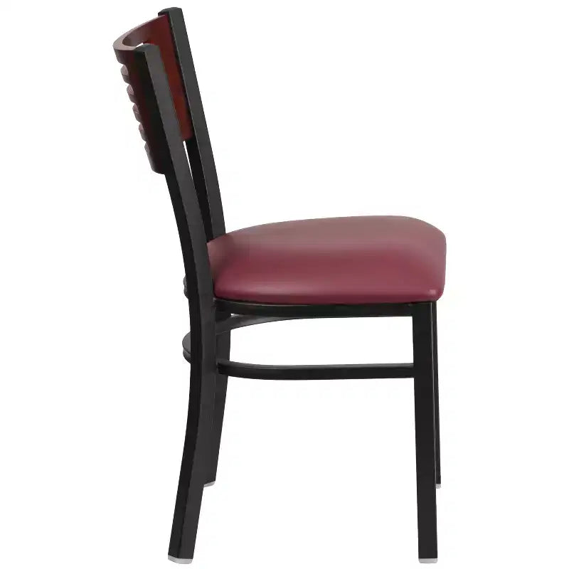 Emma and Oliver Black Decorative Slat Back Metal Restaurant Dining Chair