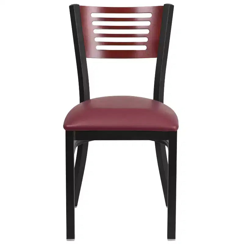 Emma and Oliver Black Decorative Slat Back Metal Restaurant Dining Chair