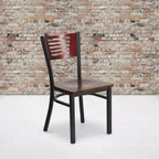 Emma and Oliver Black Decorative Slat Back Metal Restaurant Dining Chair