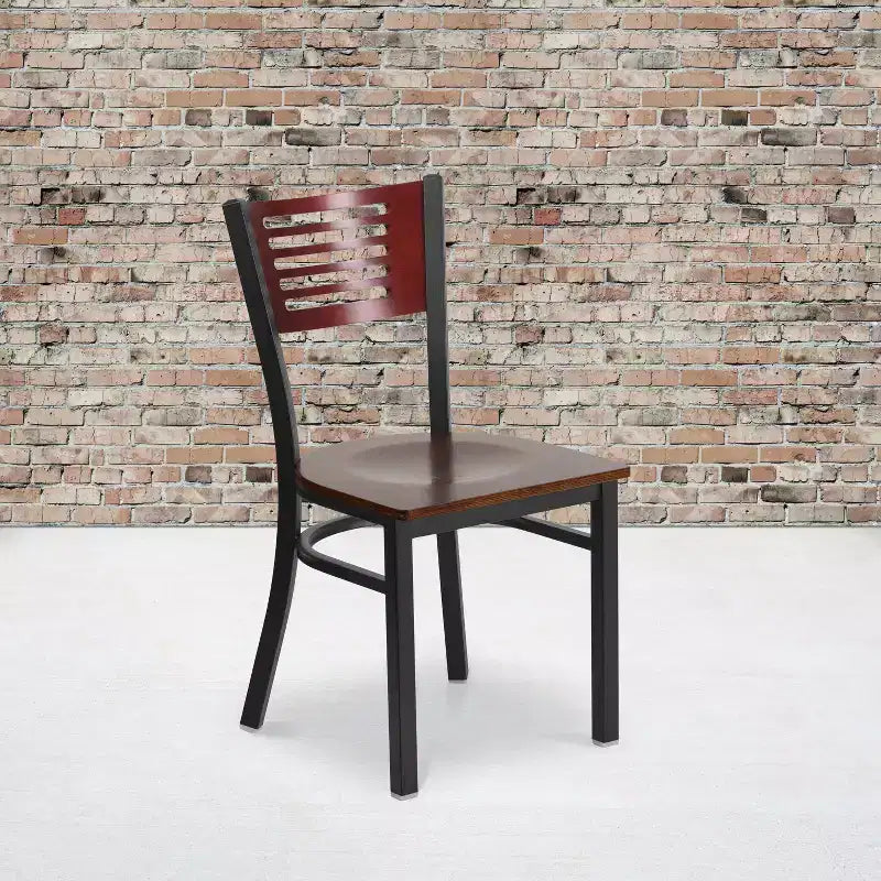 Emma and Oliver Black Decorative Slat Back Metal Restaurant Dining Chair