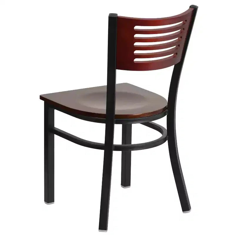 Emma and Oliver Black Decorative Slat Back Metal Restaurant Dining Chair