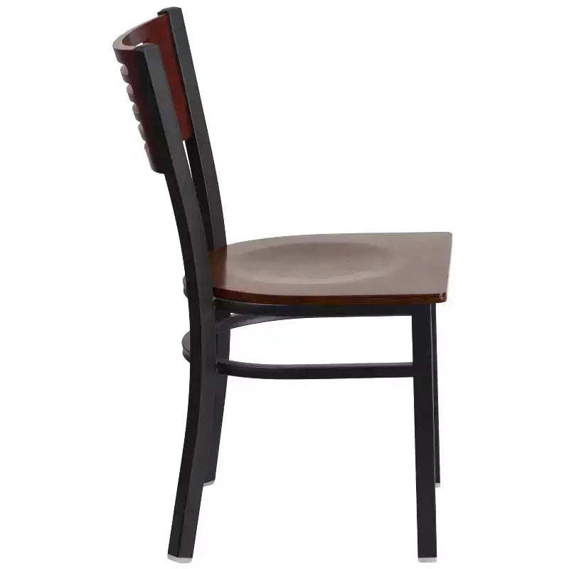 Emma and Oliver Black Decorative Slat Back Metal Restaurant Dining Chair