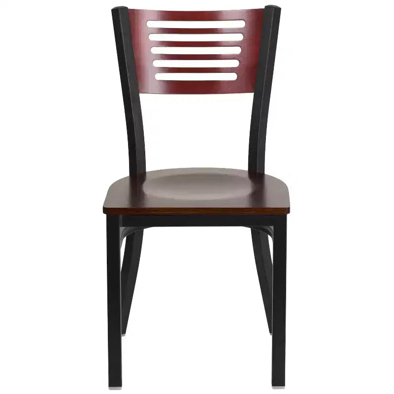 Emma and Oliver Black Decorative Slat Back Metal Restaurant Dining Chair