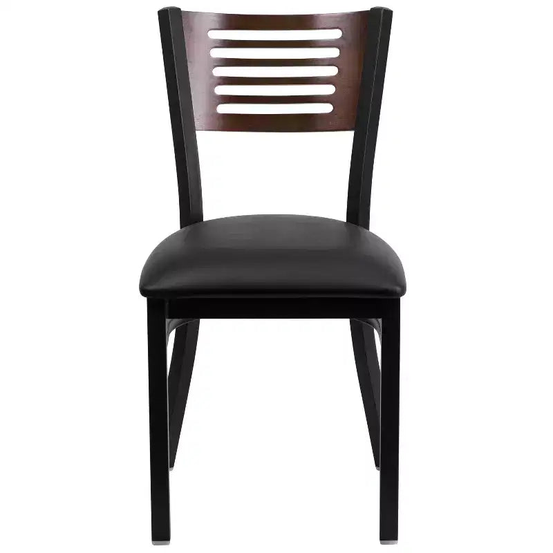 Emma and Oliver Black Decorative Slat Back Metal Restaurant Dining Chair