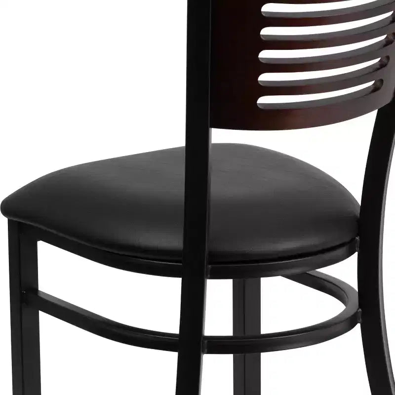 Emma and Oliver Black Decorative Slat Back Metal Restaurant Dining Chair