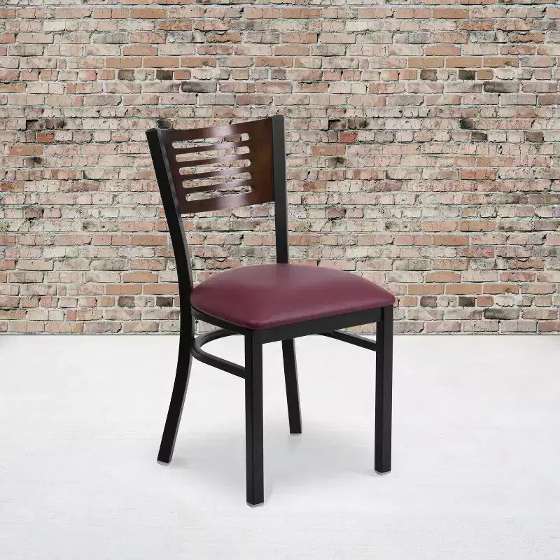 Emma and Oliver Black Decorative Slat Back Metal Restaurant Dining Chair